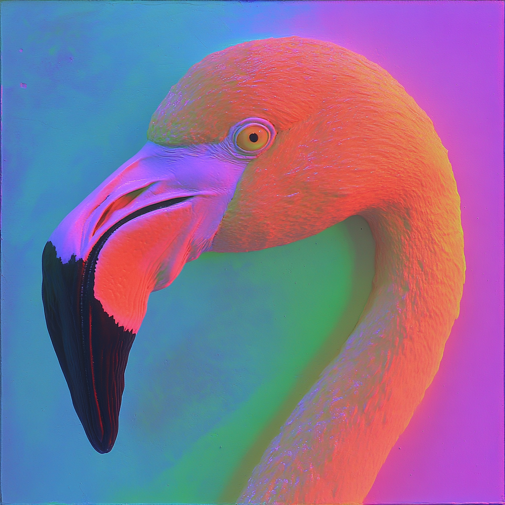 Gelber Flamingo auf Azurblau