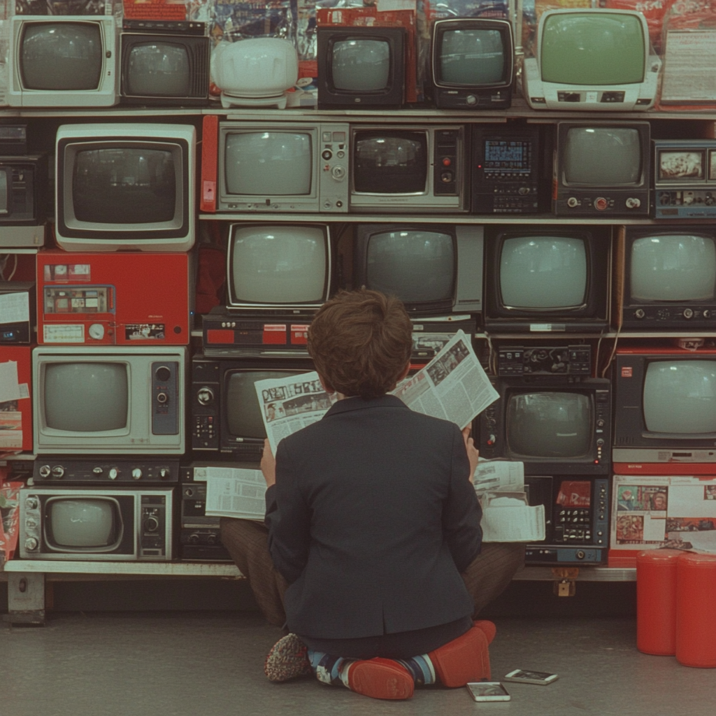 Modern Boy Among TVs and Radios