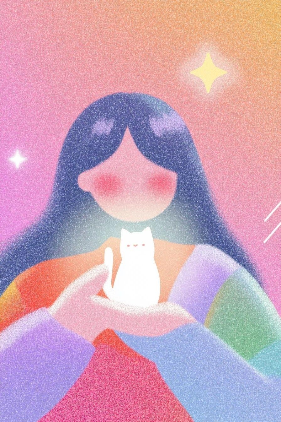 Faceless Figure Holding a Glowing Cat