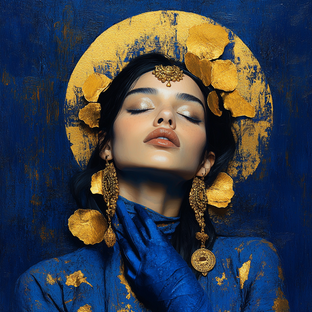 Kali-Inspired Luxury Identity in Indigo and Gold