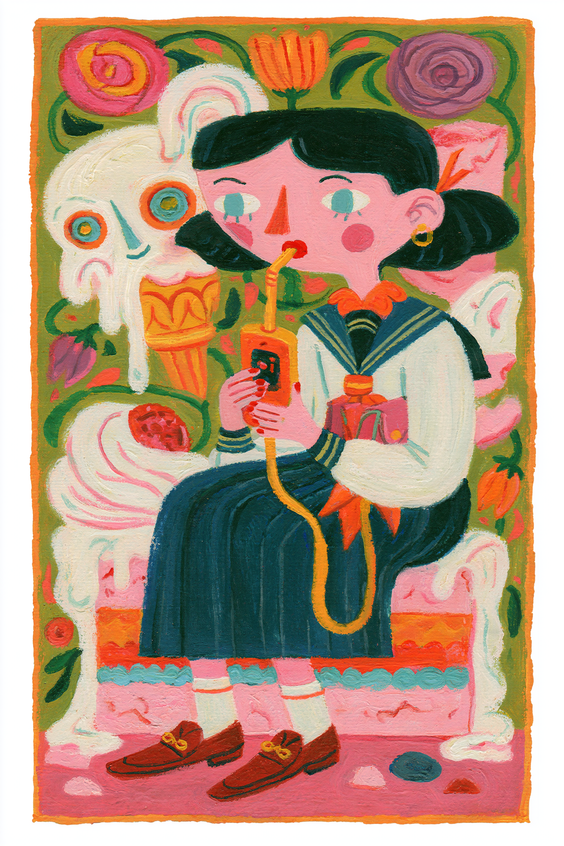 Sailor Girl Drinking from a Smartphone