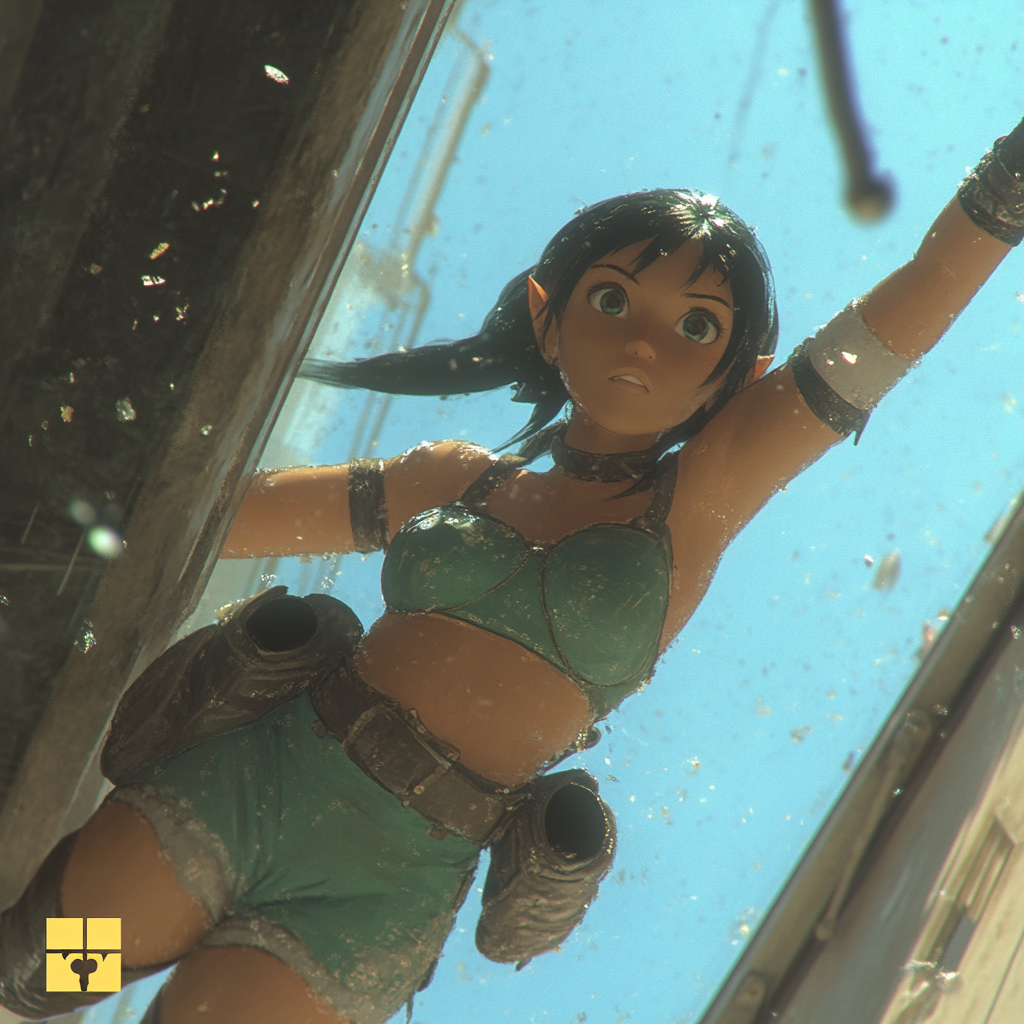 Elf Warrior Leaping from a Rooftop