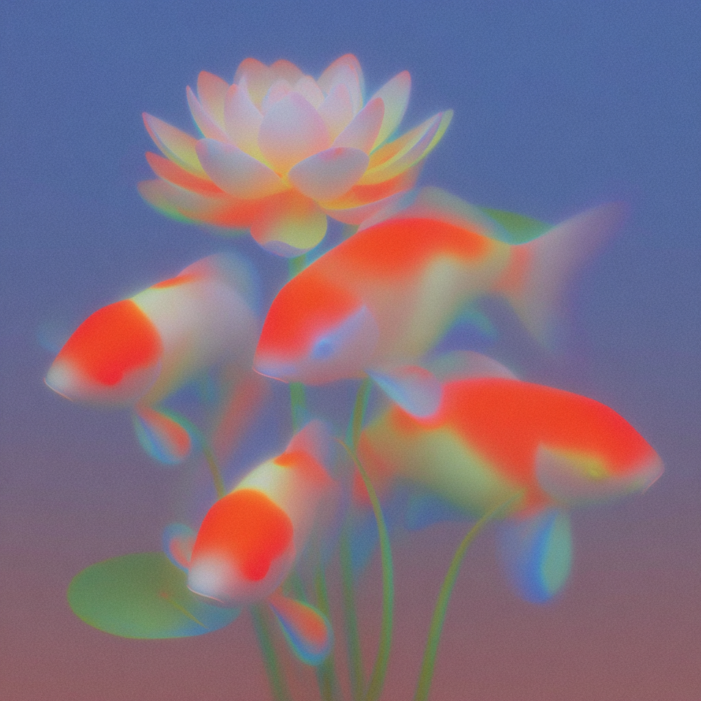 Bioluminescent Koi and Lotus Pond