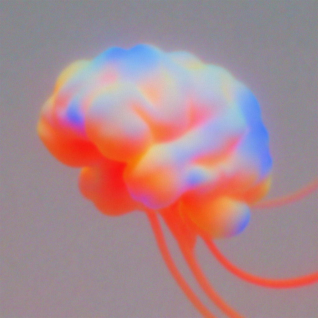 Translucent Brain Connected to Neon Cables