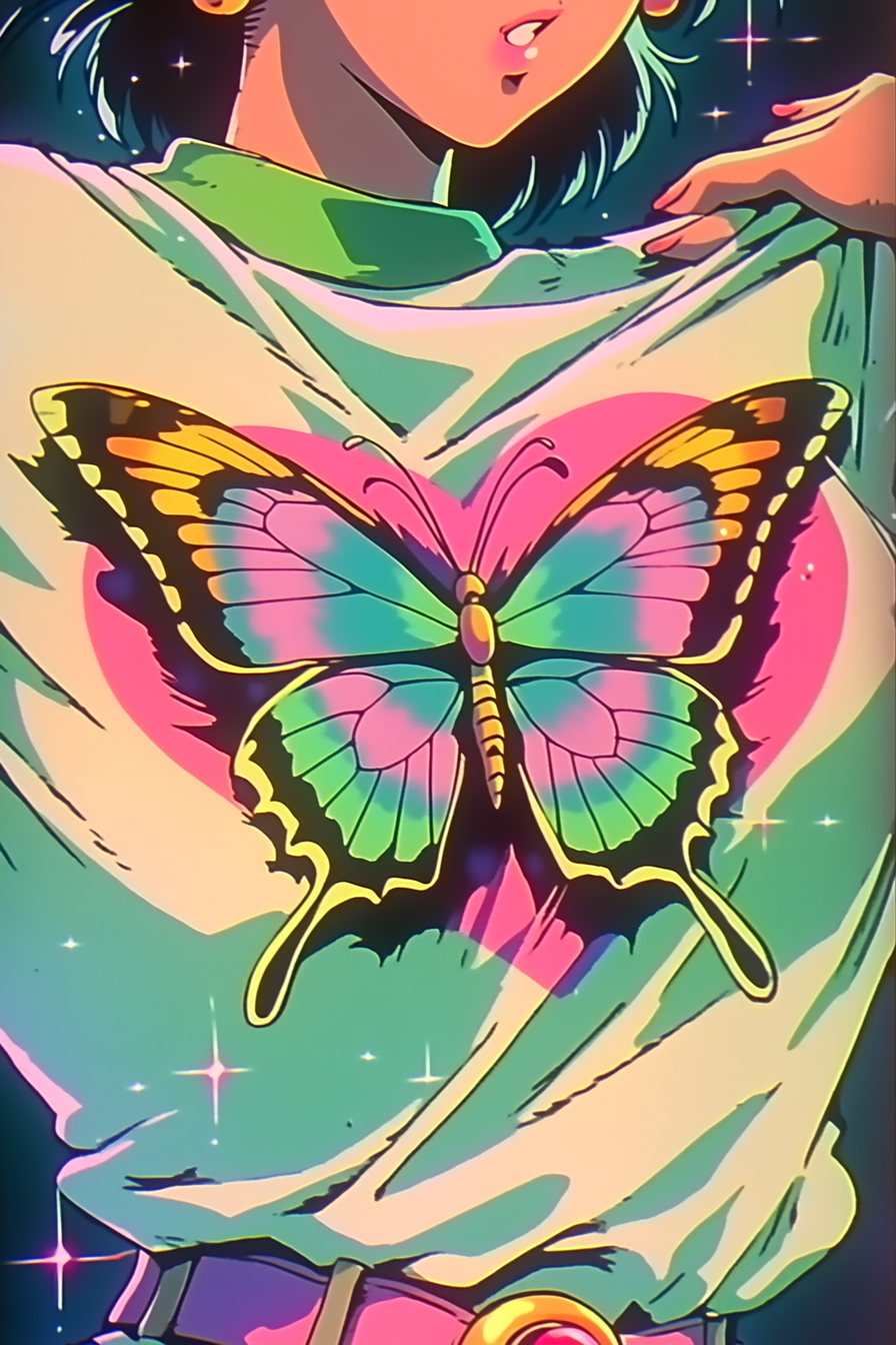 Brustprint mit Schmetterling in sanftem Verlauf