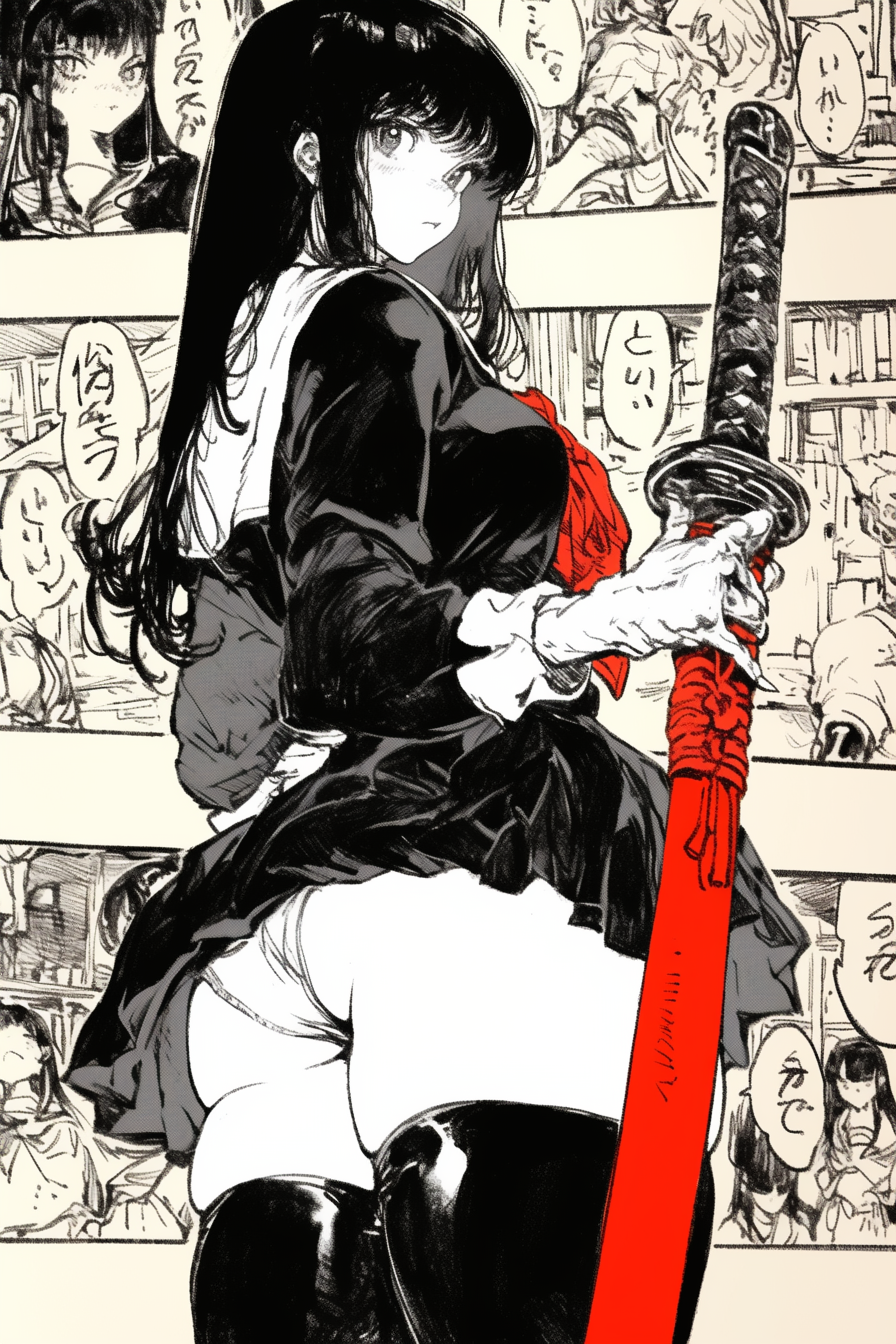 Schwarz-roter Schulmädchen-Samurai-Comic