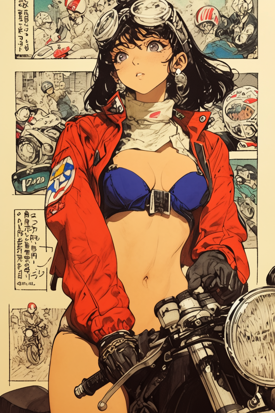 Girl on a Sport Bike in Comic Panels