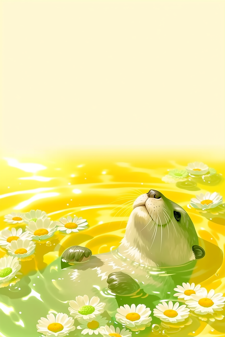 Baby Otter Floating Among Daisies