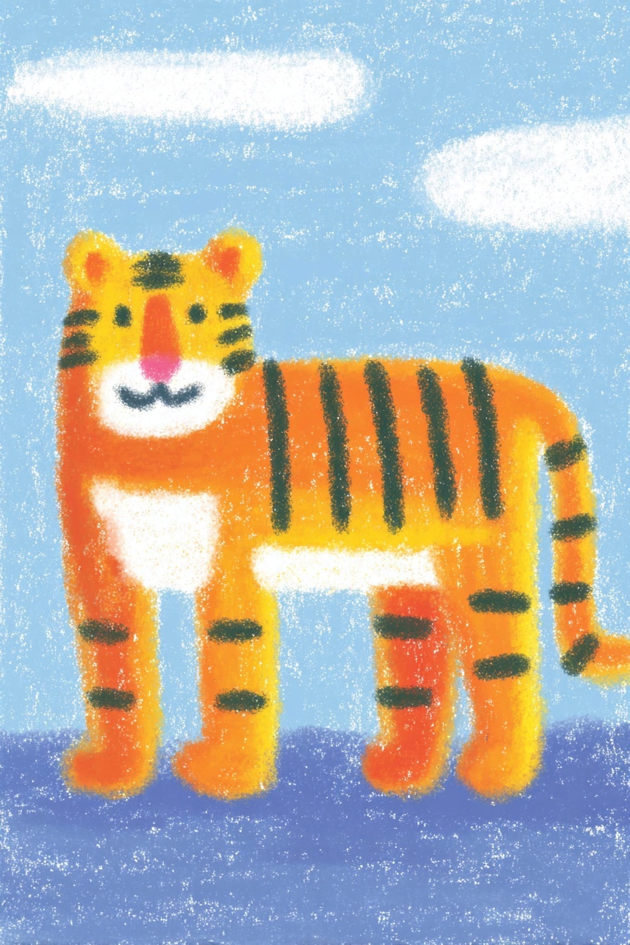 Korean Tiger in Colorful Folk Painting