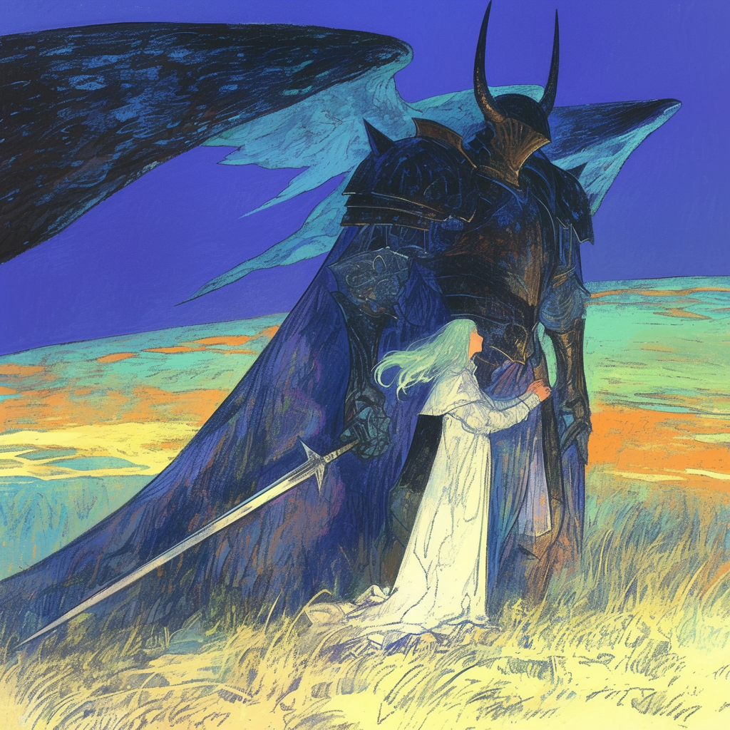 Valkyrie and Horned Knight on Green Hills