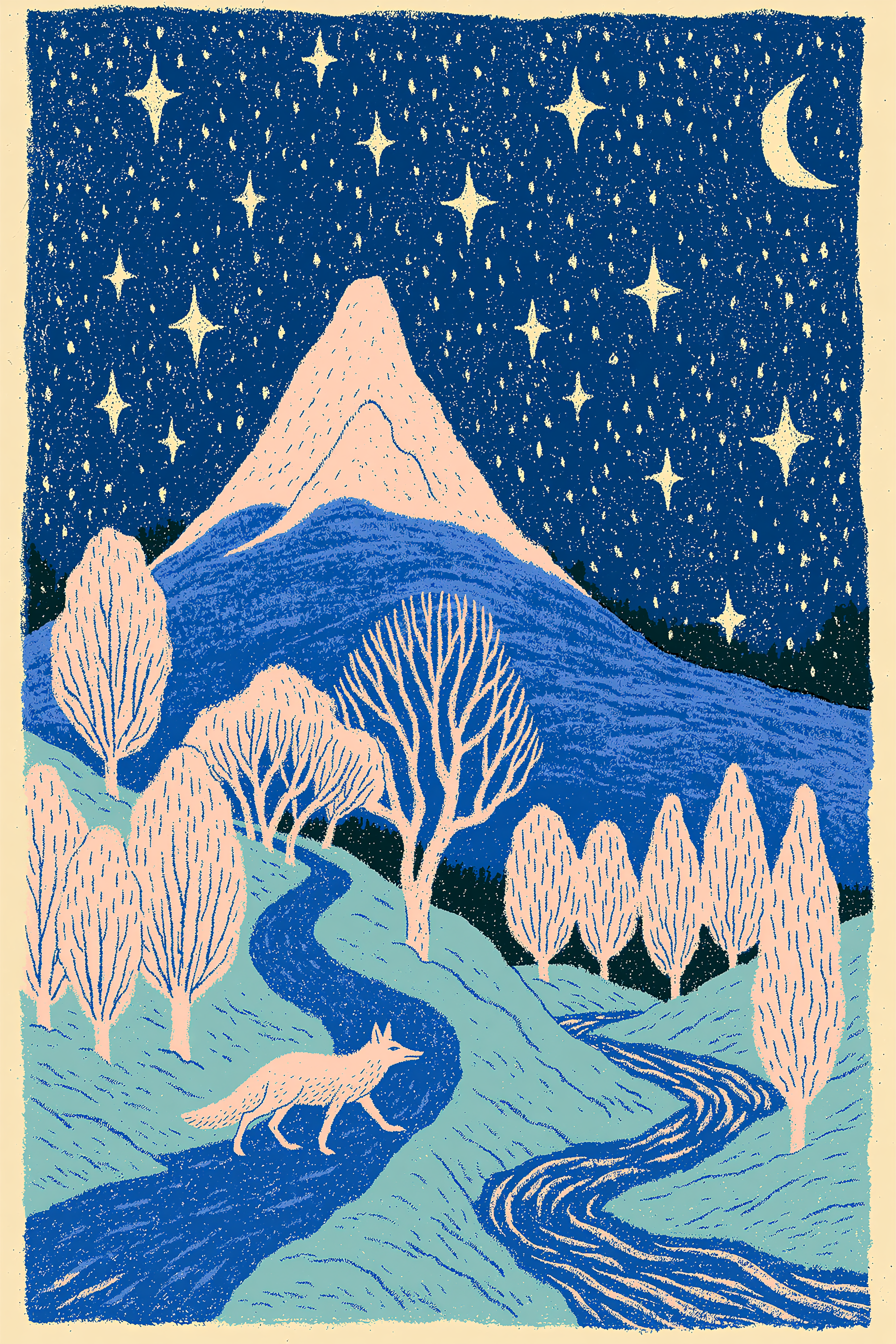 Northern Snowy Twilight Watercolor