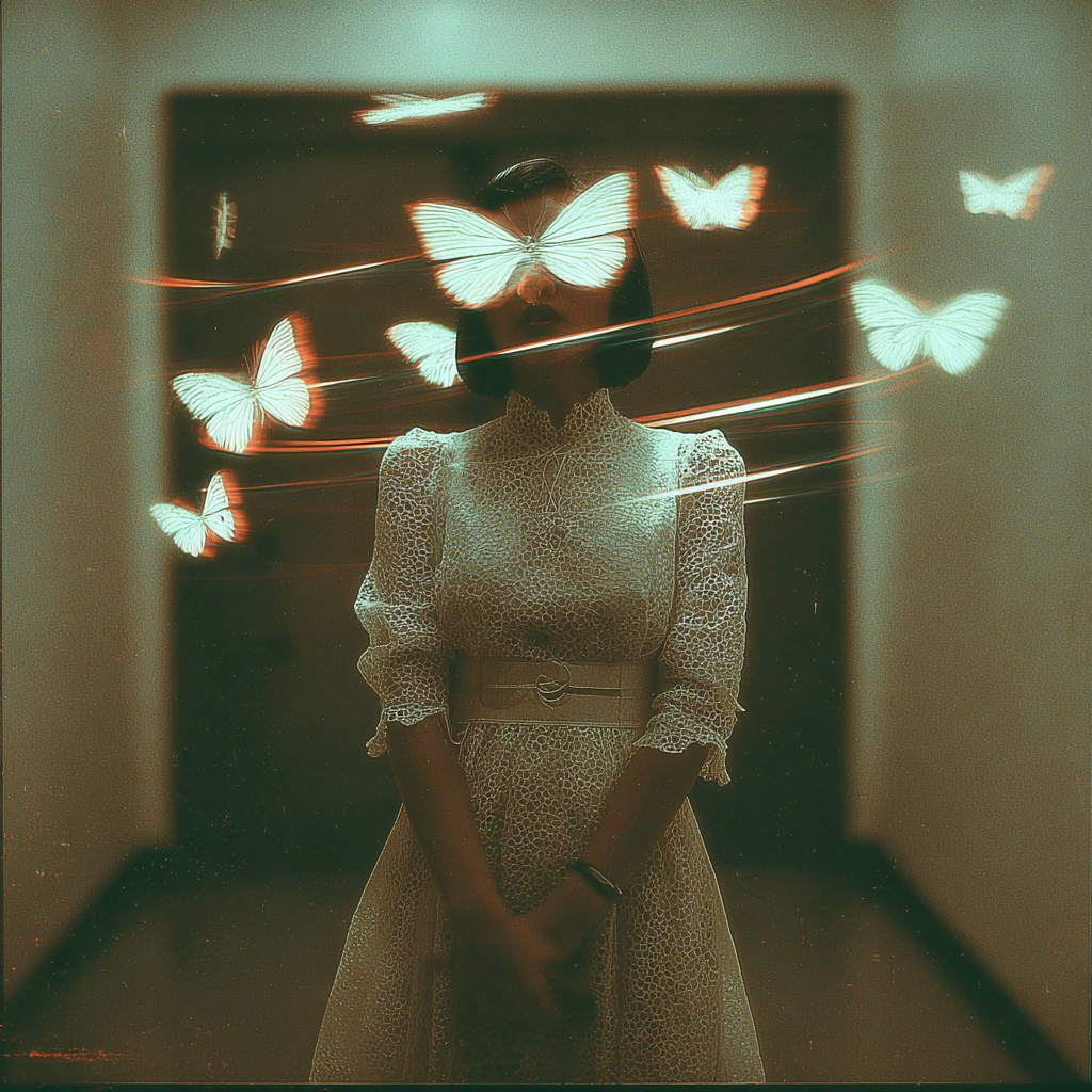 Lace-Veiled Butterfly Woman