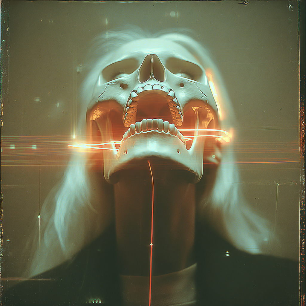 White-Haired Metal Skull in Pink Neon
