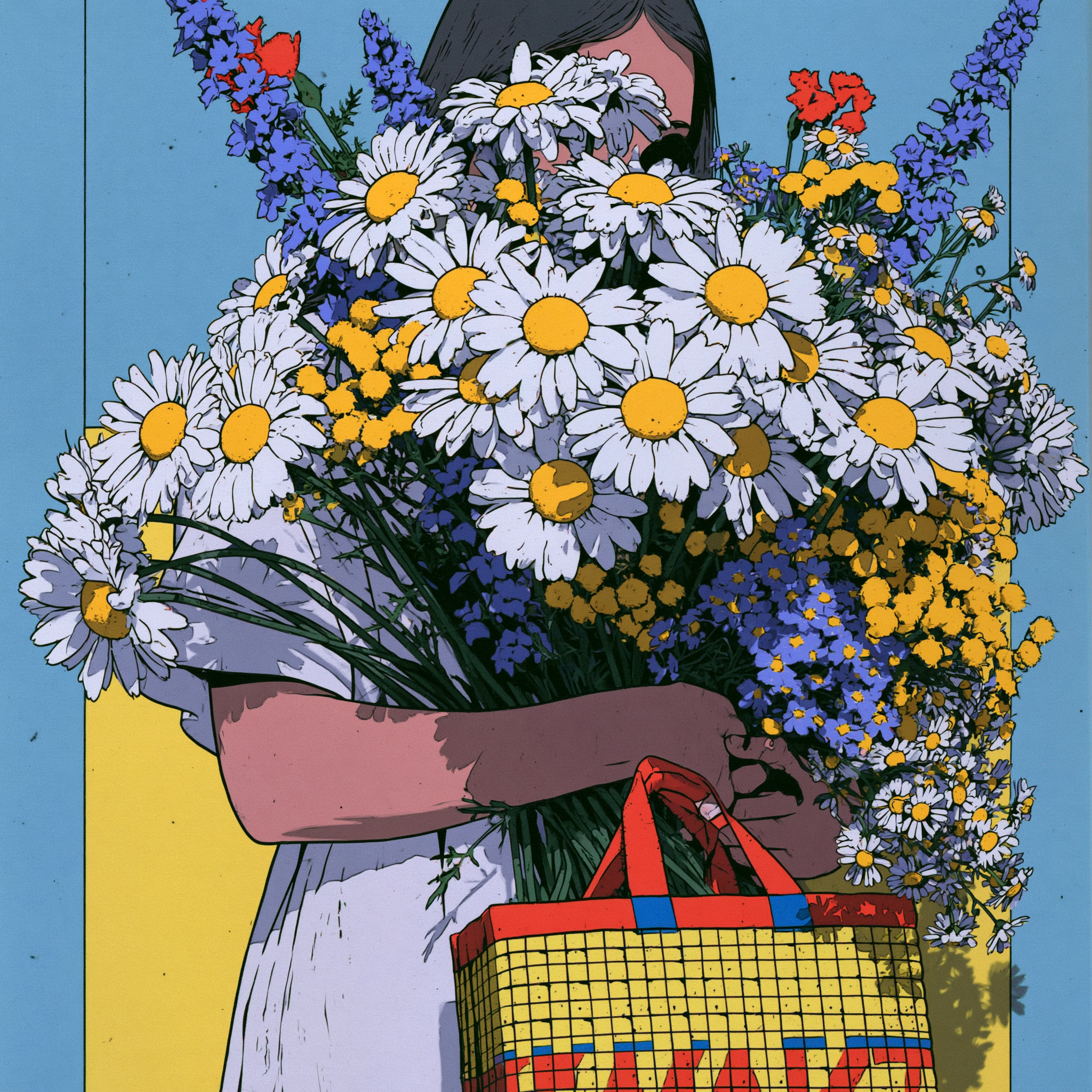 Woman Carrying a White Wildflower Bouquet