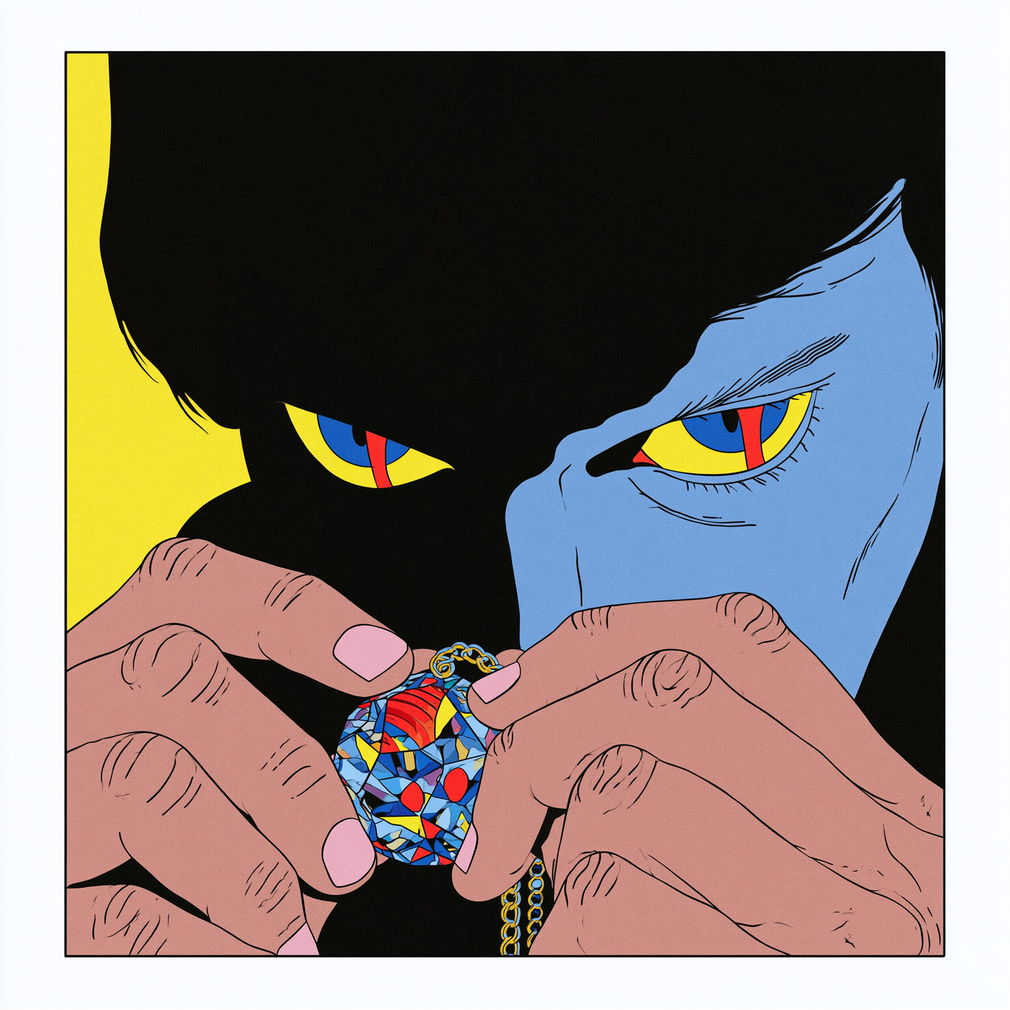 Sad Person Holding a Shining Pendant