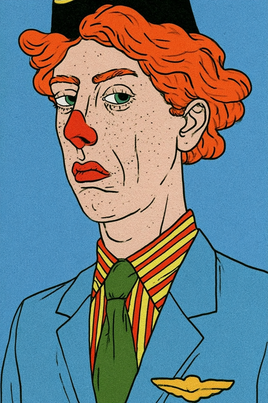 Bright-Haired Flight Attendant with a Childlike Face