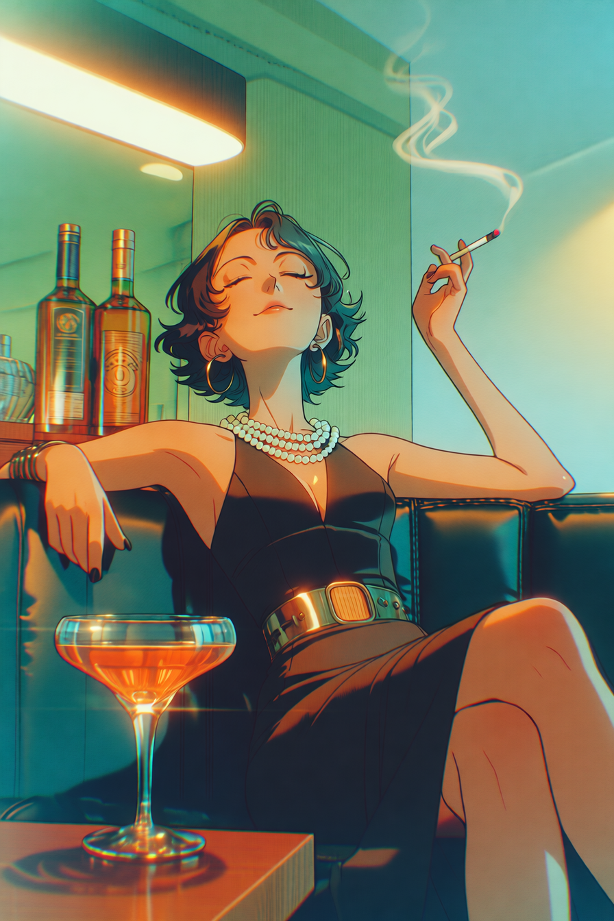 Woman Smoking at an Art Deco Bar