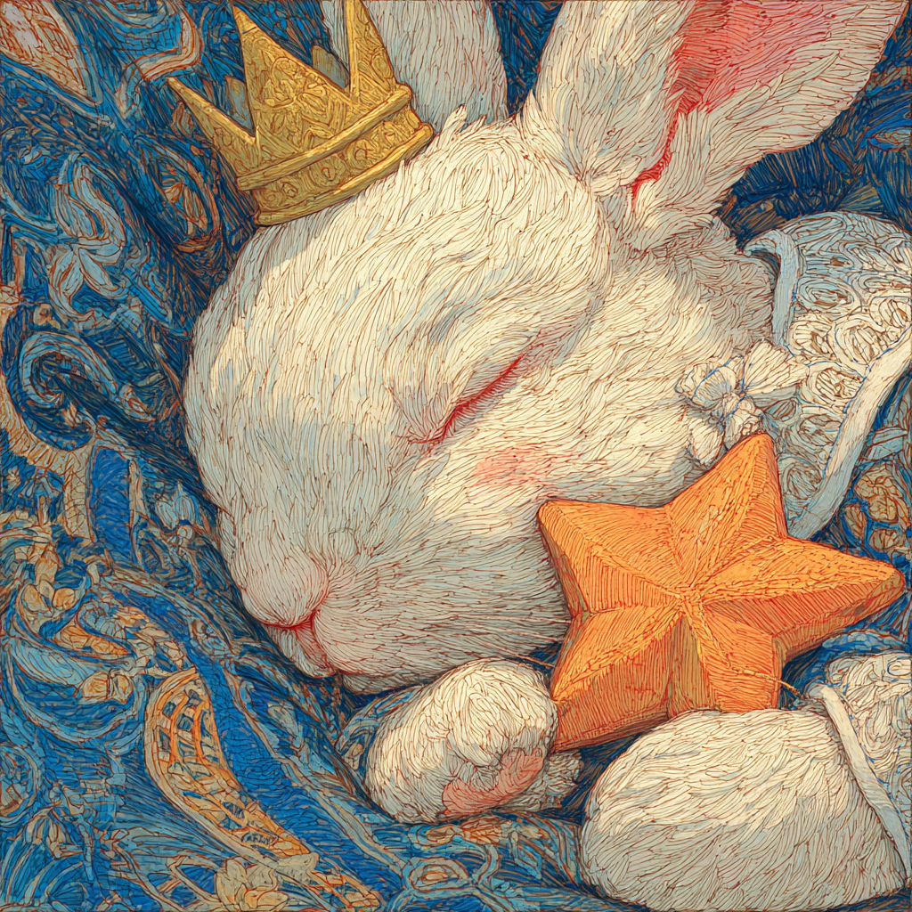Crowned Baby Rabbit Hugging a Star