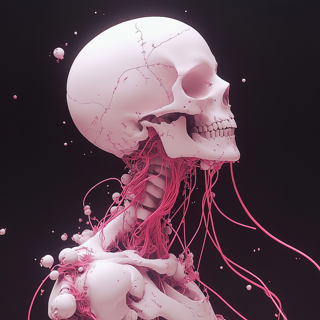 Skull with Long Red Threads
