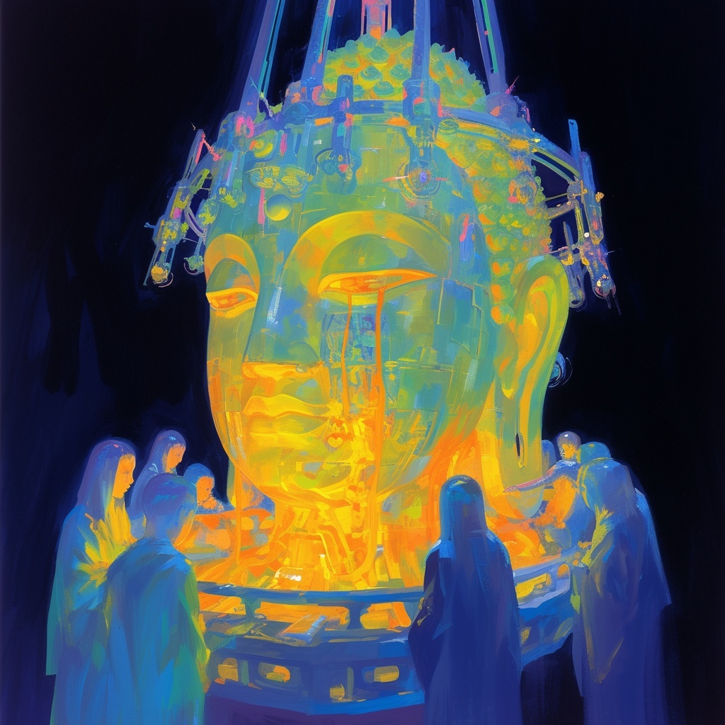 Mechanical Buddha Head in X-Ray Lines