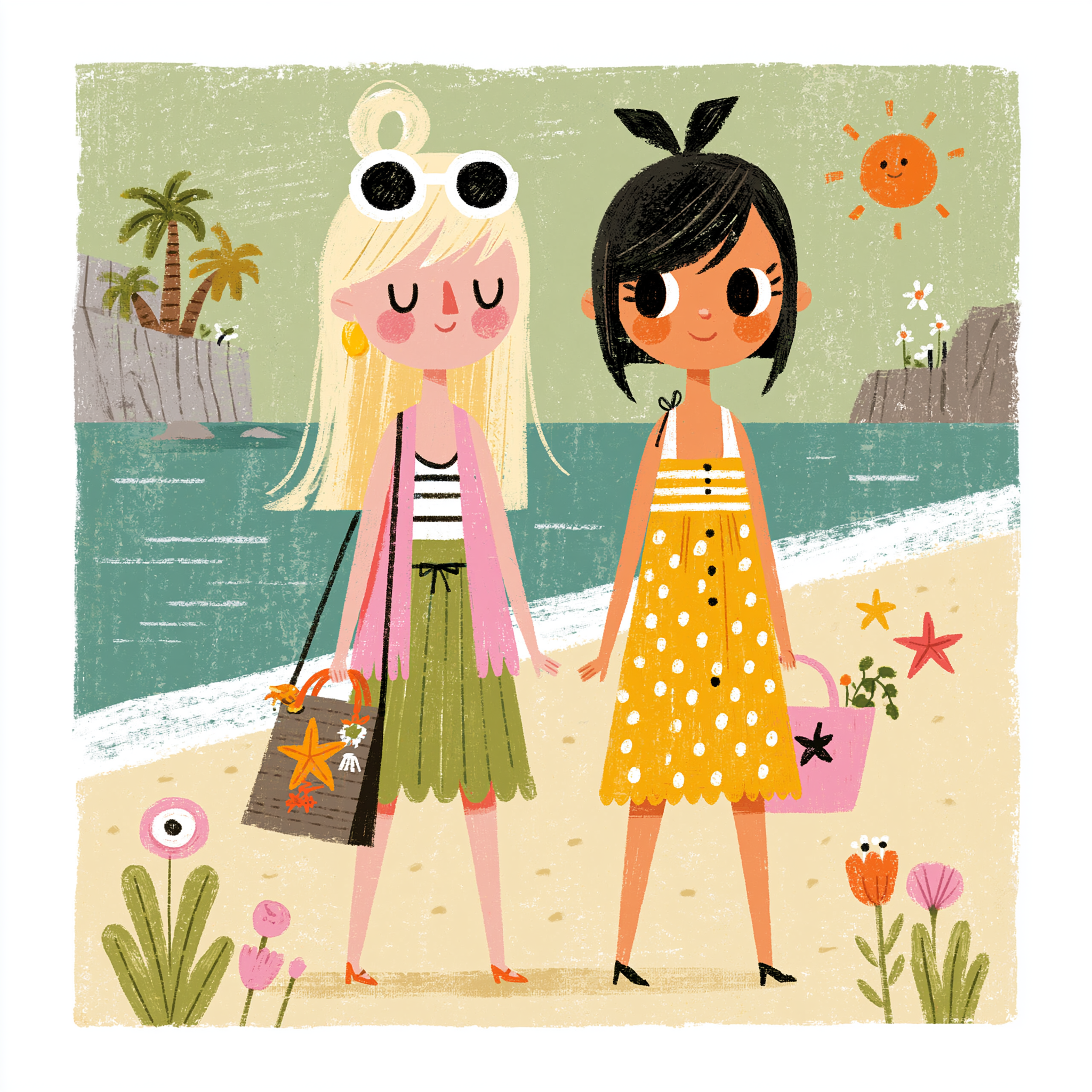 Two Girls Walking on the Beach