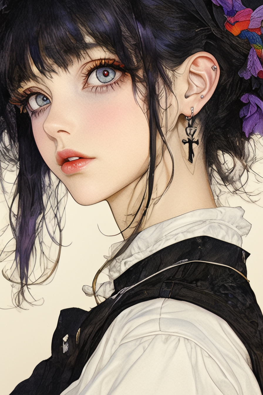 Gothic Anime Woman with Quiet Resolve