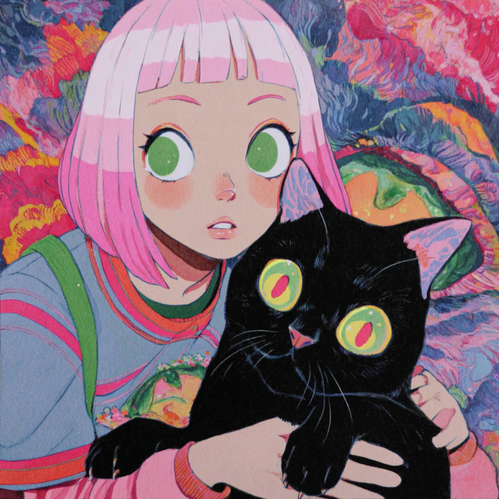 Pink-Haired Catgirl VTuber Portrait