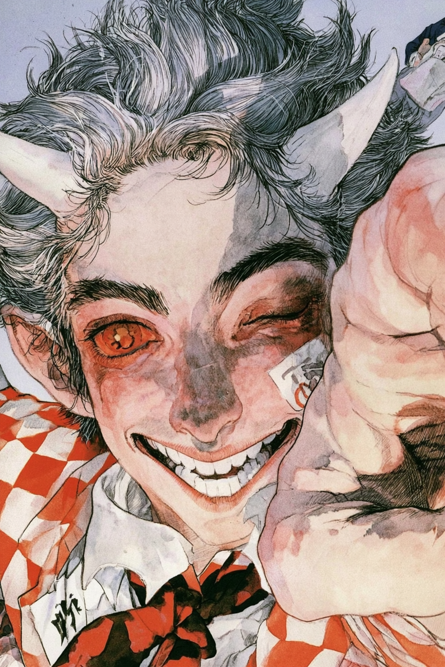 Cheerful Young Devil in Vintage Postcard Style