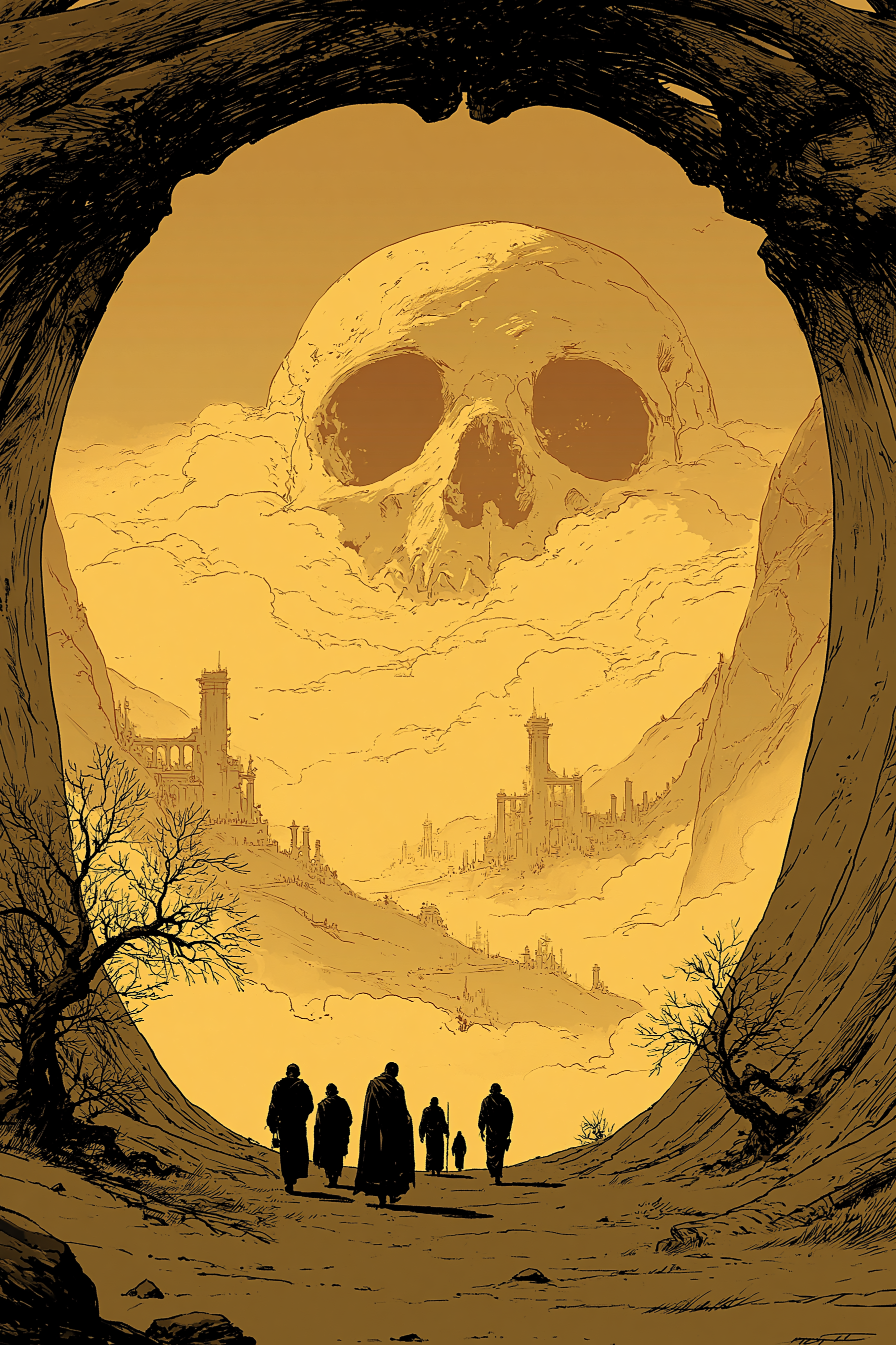 Monks Crossing the Giant’s Bone Cathedral
