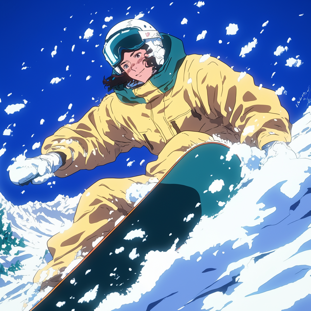 Snowboarder Carving Through Deep Powder