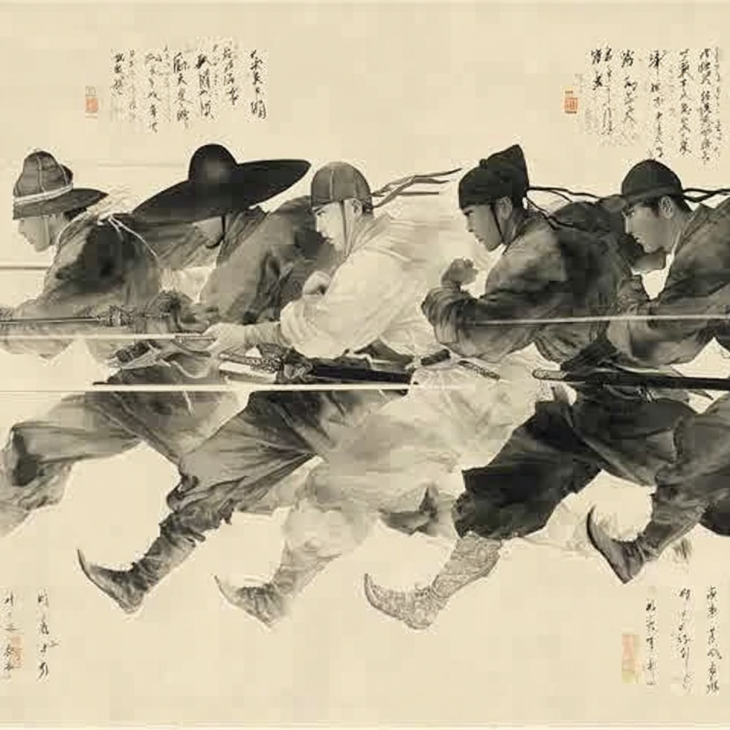 Swordsman in Motion in Oriental Ink