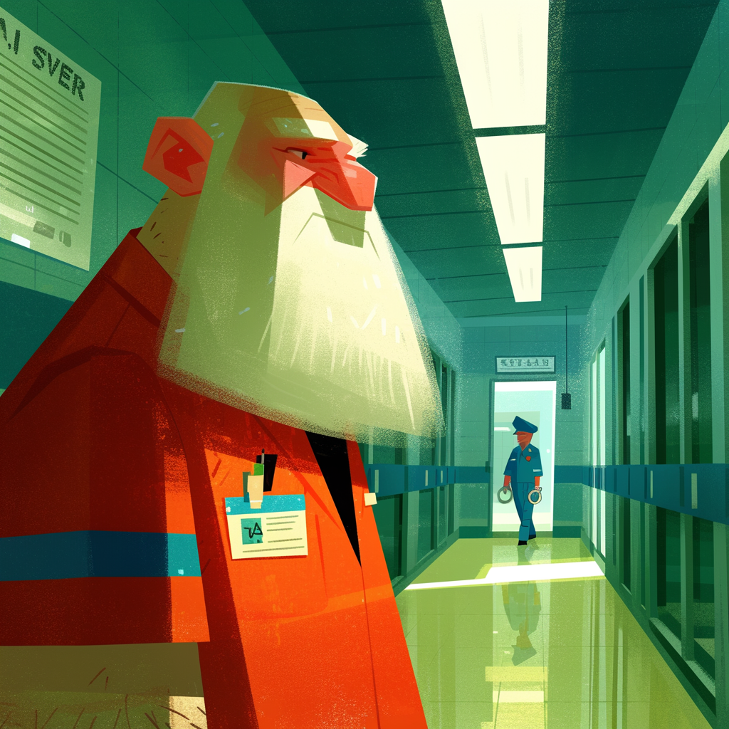 Prisionero en un bloque de celdas low-poly colorido