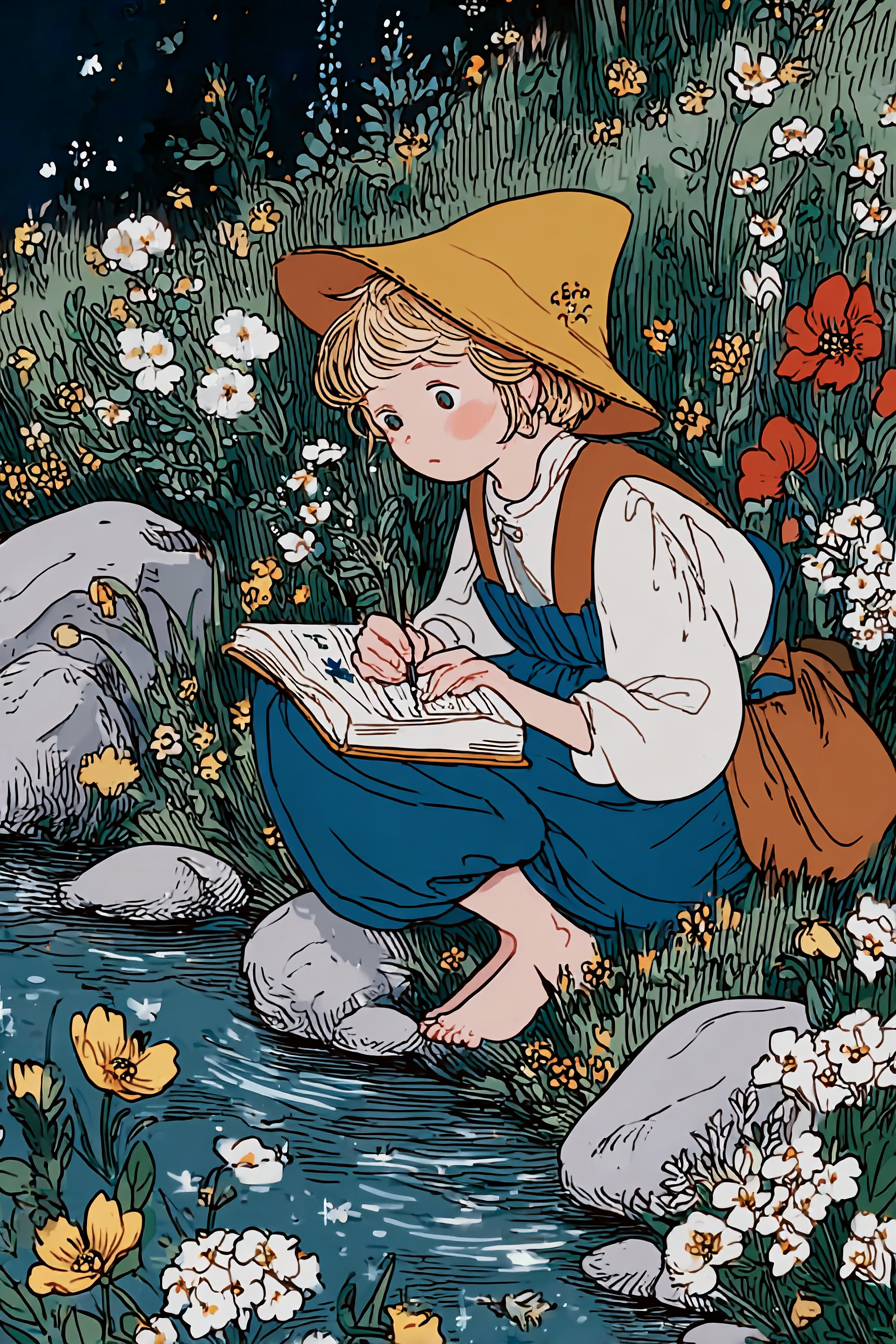 Young Botanist Documenting Flower Spirits