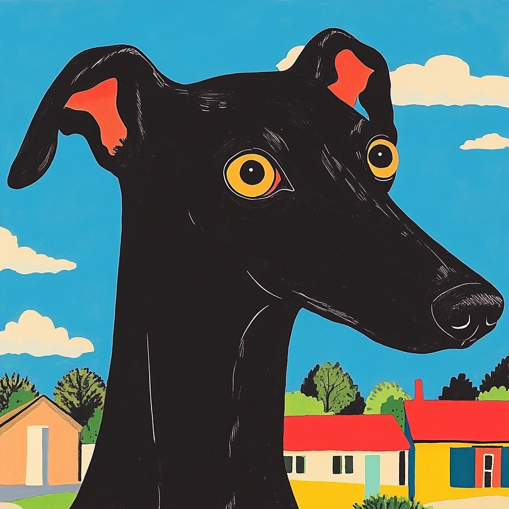 Dreamy Black Whippet Illustration
