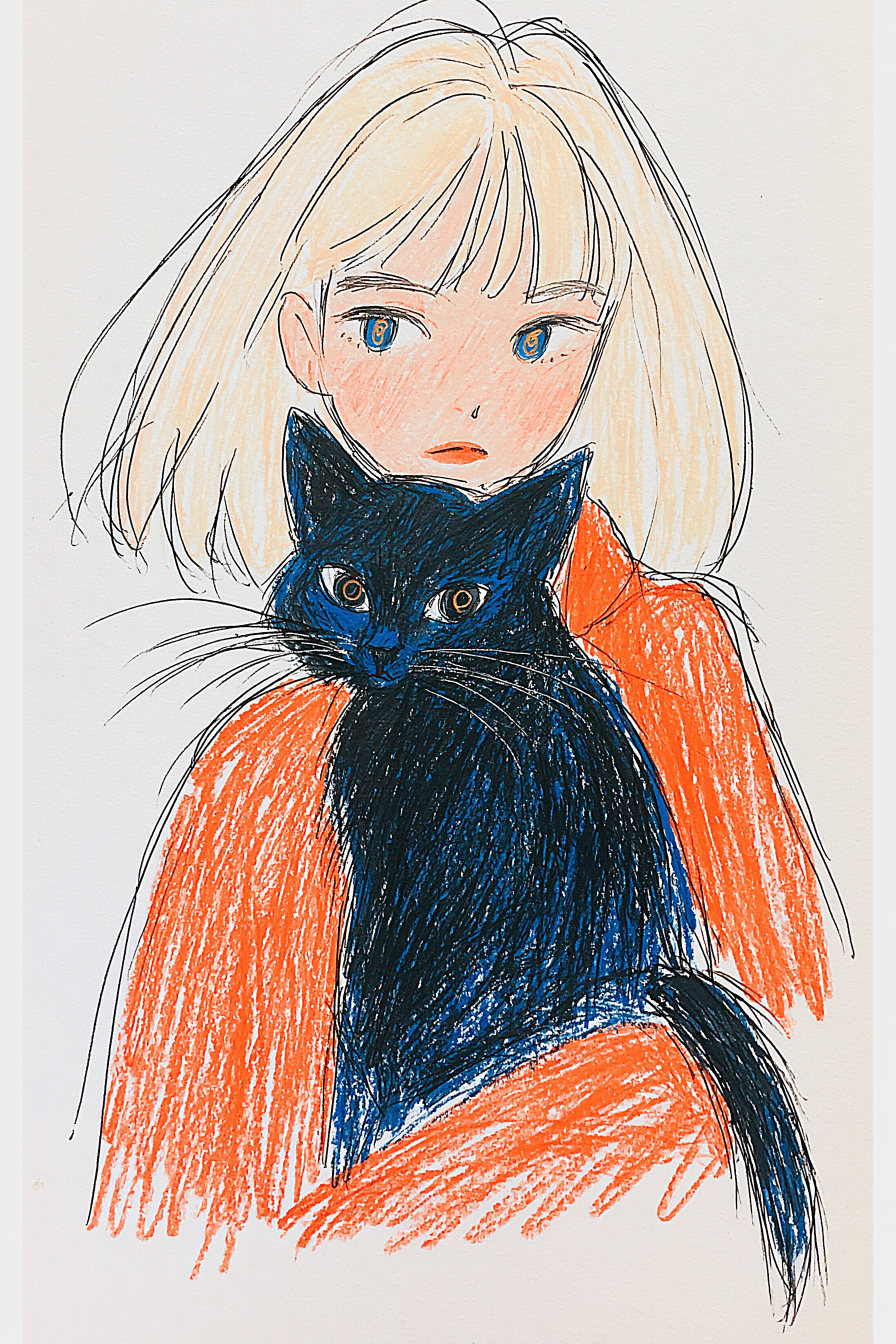 Cold-Eyed Blonde Girl with a Black Cat