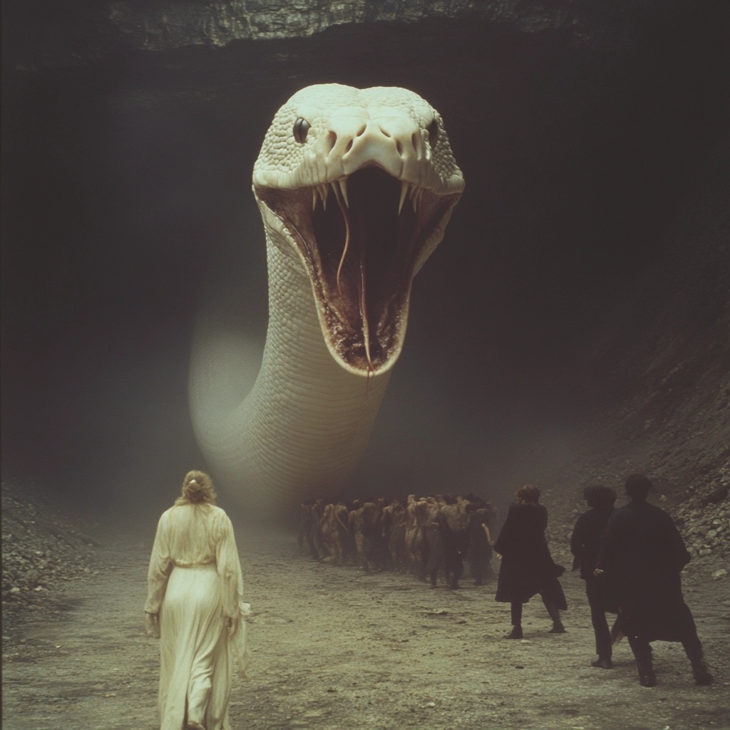 Giant White Python in an Underground Passage