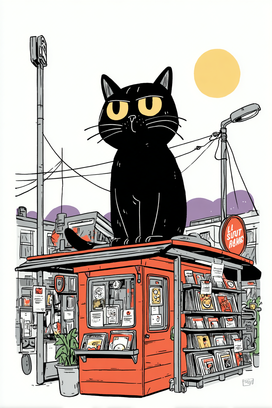 Cats DJing in a Floating Record Shop