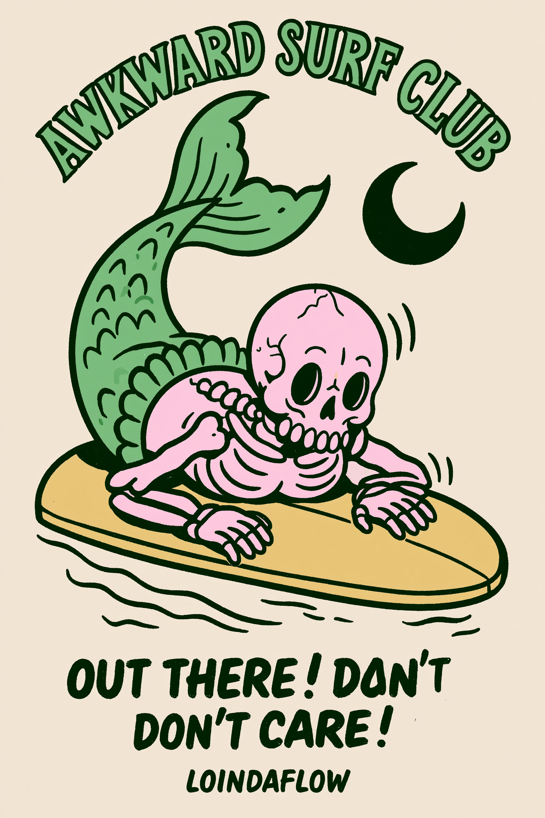 Mermaid Skeleton Surf Club Poster