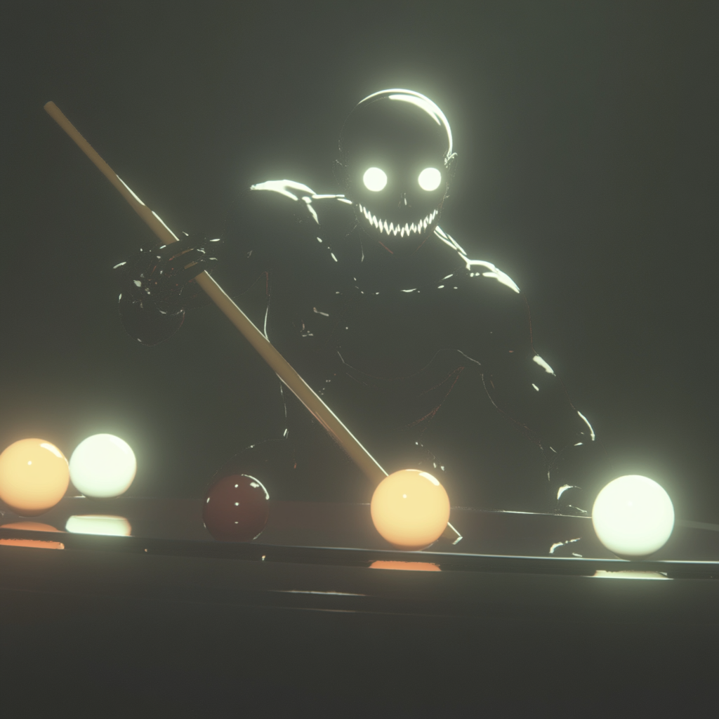 Joueur sans visage devant une table de billard lumineuse
