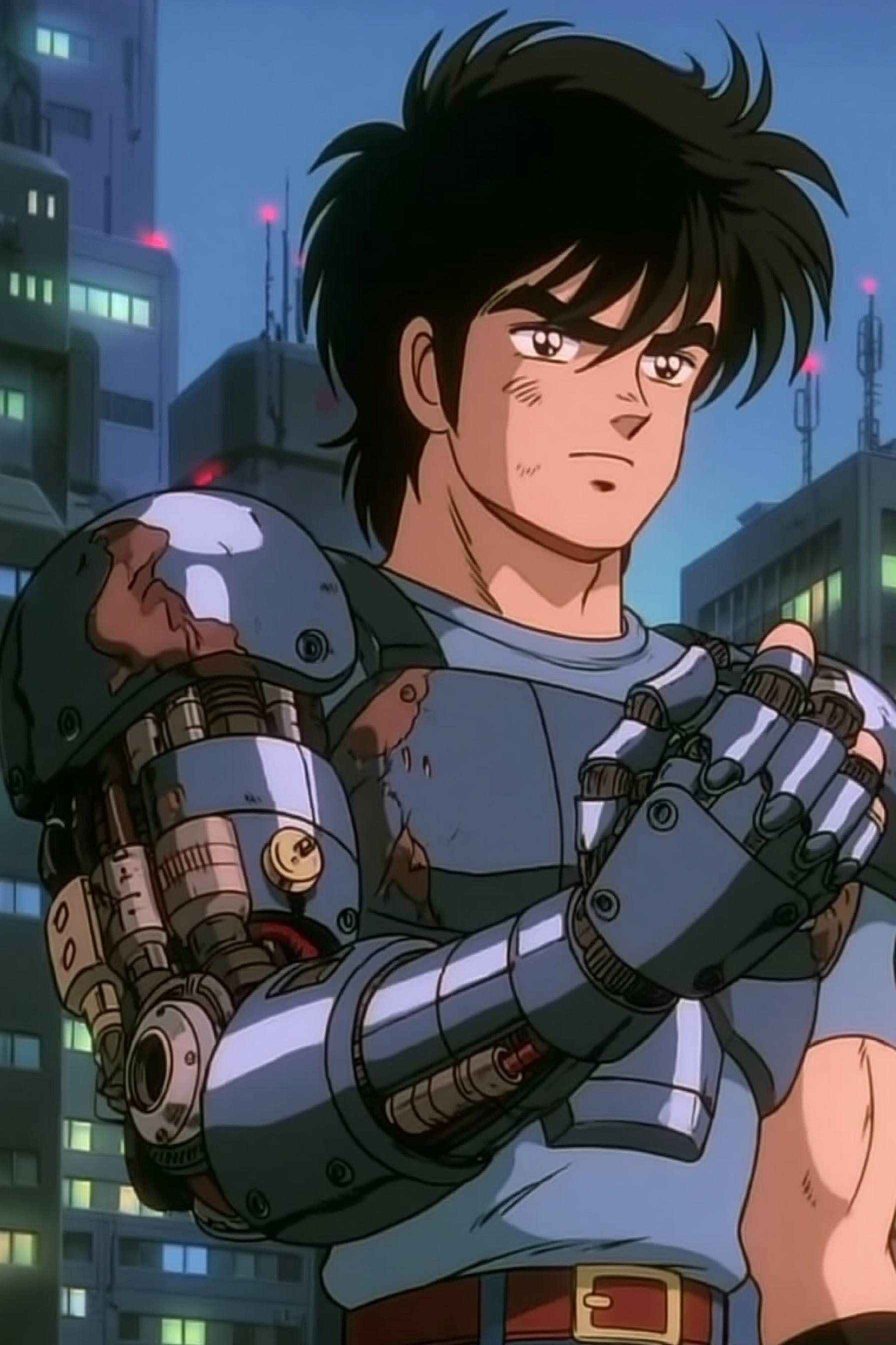Cyborg Assassin in Retro Cyberpunk Anime