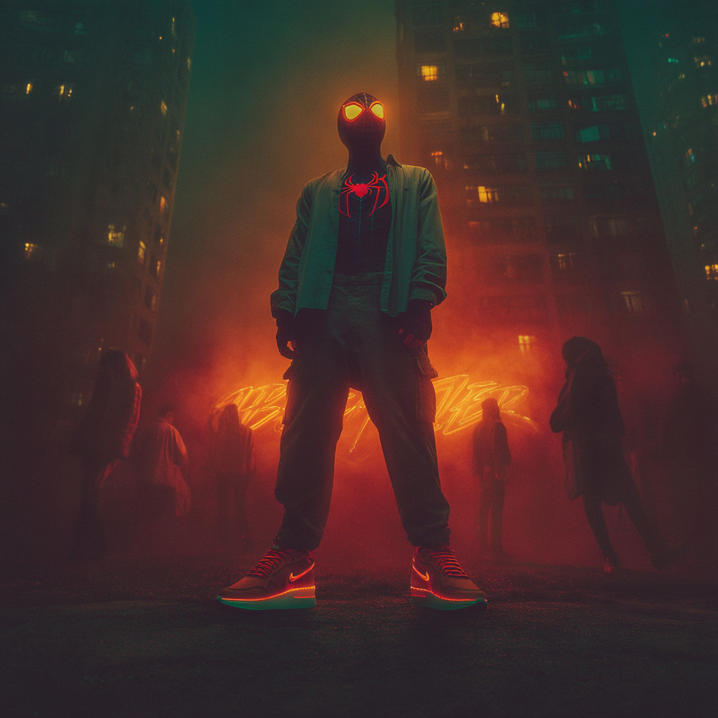 Cyberpunk Spider-Man on a Rooftop