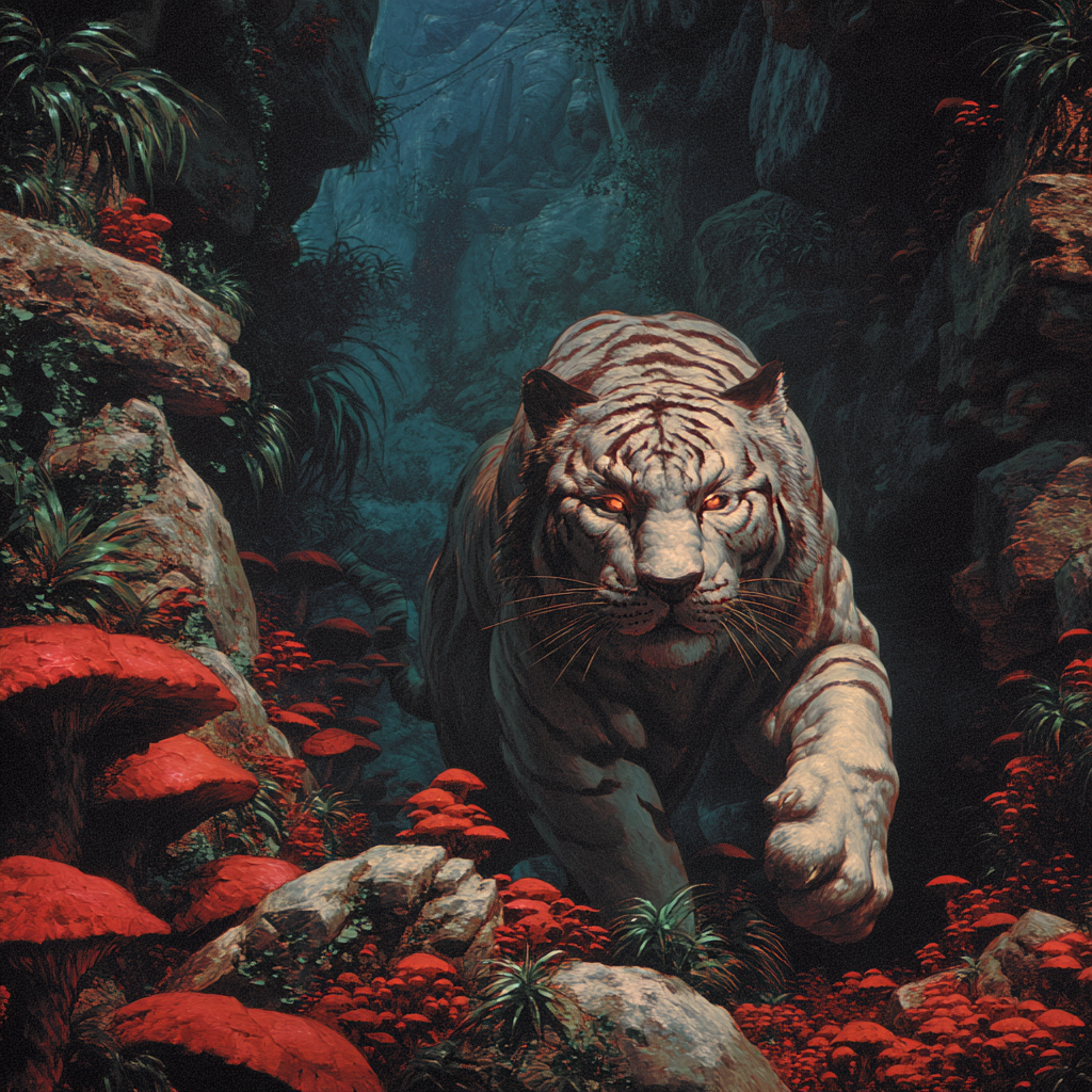 Cybernetic Tiger in a Ruined Neon Jungle