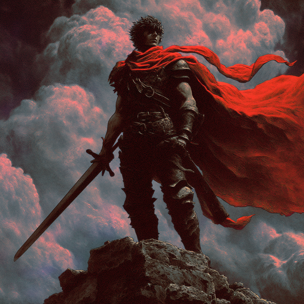Swordsman on a Ruined Temple Cliff