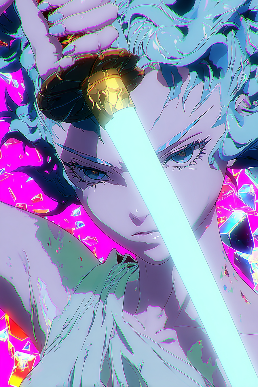 Futuristische Samurai zieht eine Lichtklinge