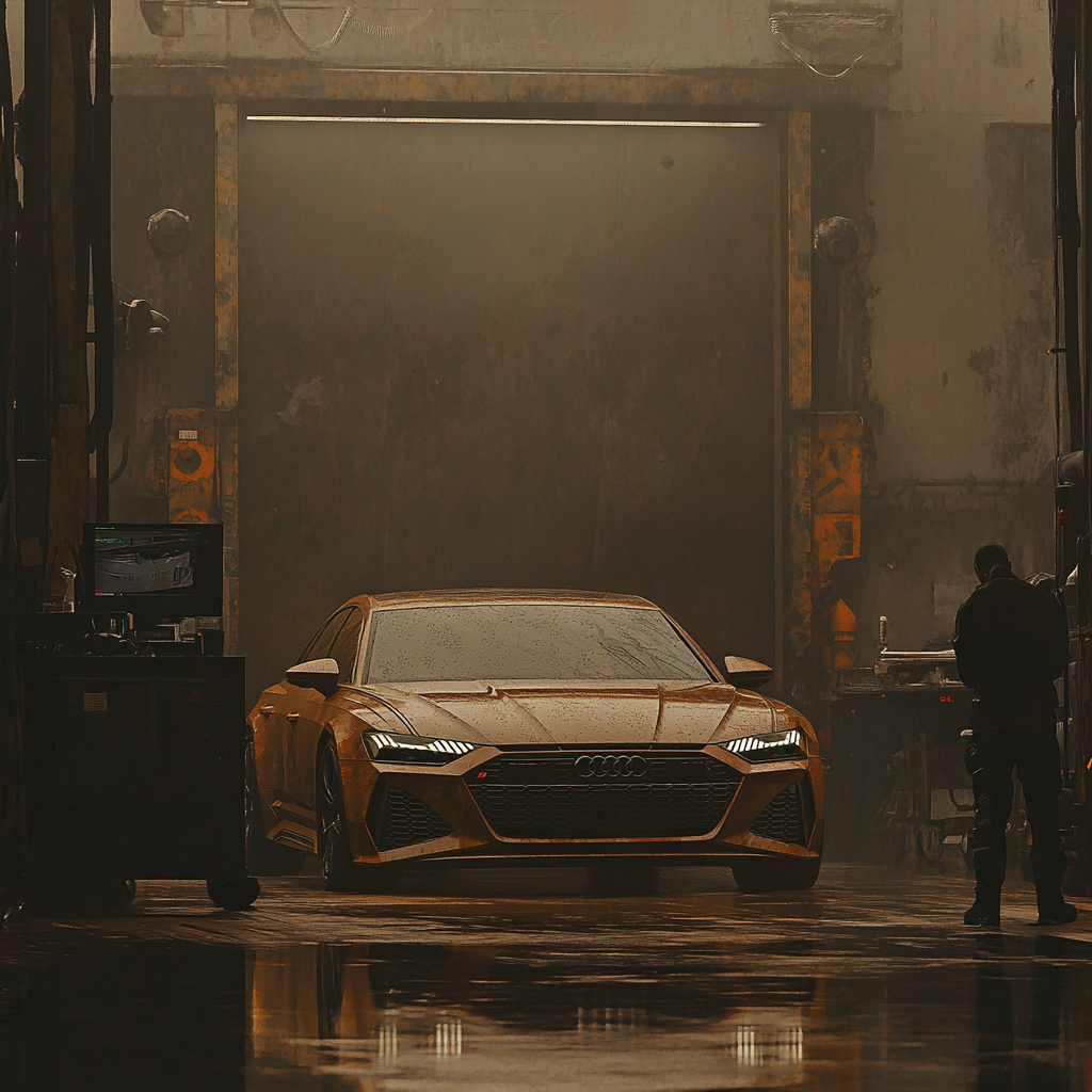 Audi RS6 in a Foggy Tech Garage