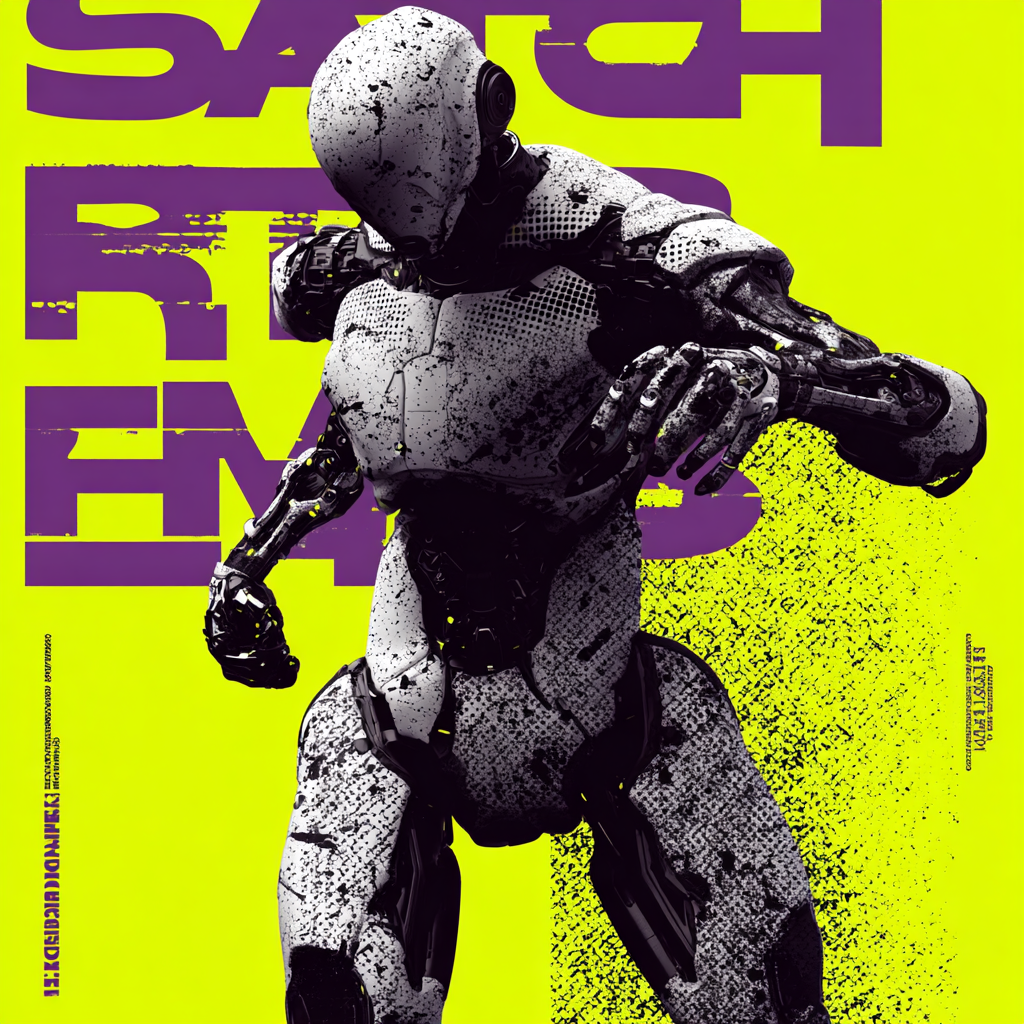 Mech Boxer Breaking Through a Glitch Screen