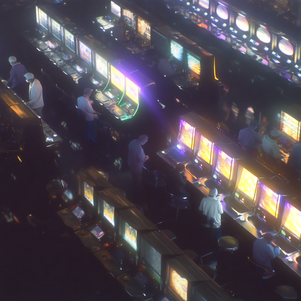 Bright Rows in a Busy Pachinko Parlor