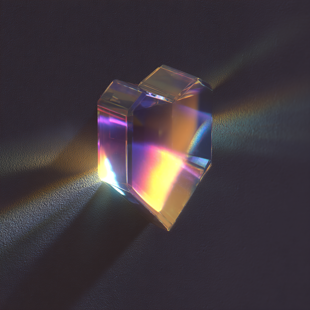 Corazón de cristal reflejando el arcoíris