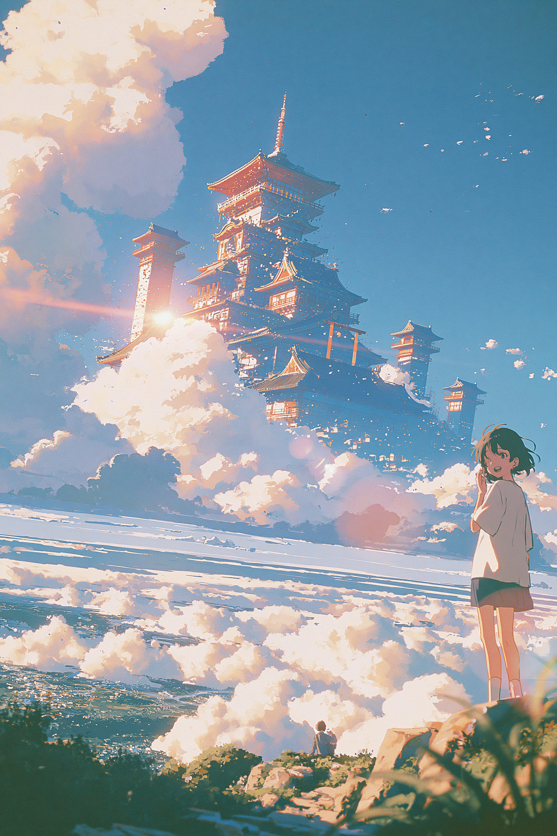 Ancient Japanese Celestial City Above Cloud Seas