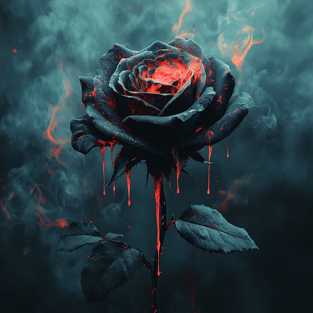 Schwarze Rose im grünen Rauch